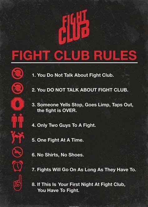 The Rules of the Fight Club. Fight Club is a 1999 American film based on the 1996 novel of the same name by Chuck Palahniuk. The film was directed by David Fincher, and stars Brad Pitt, Edward Norton. Fight Club Rules Essential T-Shirt